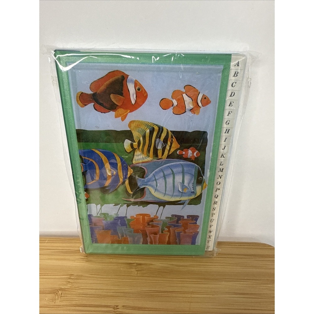 Vintage 90's Tropical Fish Mini Address Book 5.5" X 4" Green y2k